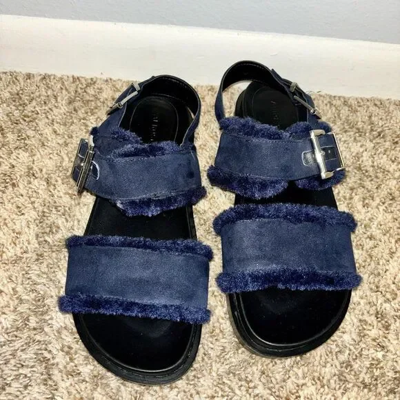 Aerosoles Lada 9 Blue Faux Shealing Fisherman Sandal Comfy Arizona Double Strap