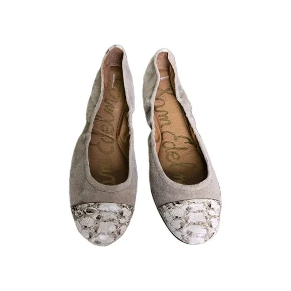Sam Edelman Baxton Suede Ballet Flats Taupe Snakeskin Size 9 Comfort Lightweight