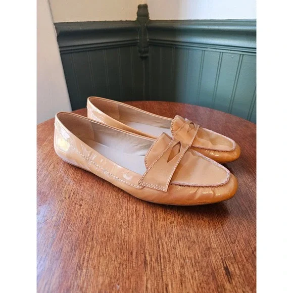 J.Crew Womens Patent Leather Penny Loafers Tan Nude Size 8.5 84832