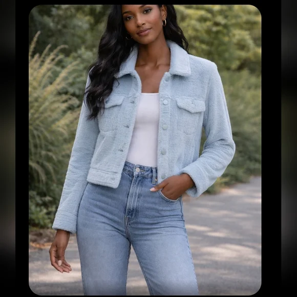 Banana Republic Light Blue Faux-Sherpa Button Jacket