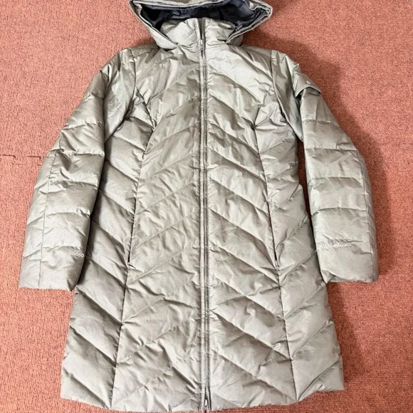 Eddie Bauer EB550 Down Parka Womens Small Olive Green Puffer Hooded Jacket Coat