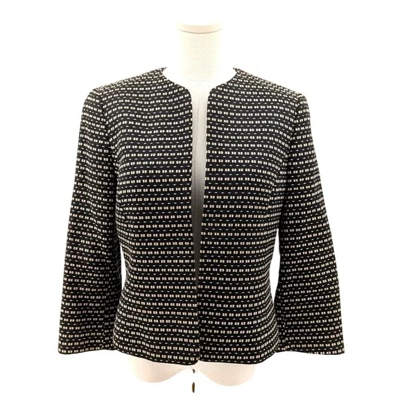 Anne Klein Textured Embroidered Blazer Brown Khaki Career Jacket Size 8‎
