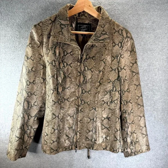 Vintage‎ Steve Madden Leather Jacket Womens Medium Brown Snake Print Full Zip