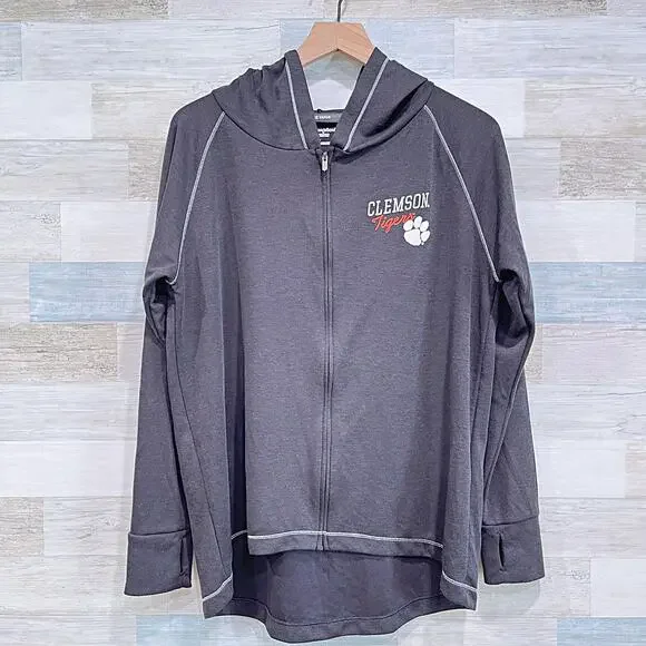 Clemson Tigers Champion Full Zip Hoodie Jacket Gray Raglan Sleeve Womens Large