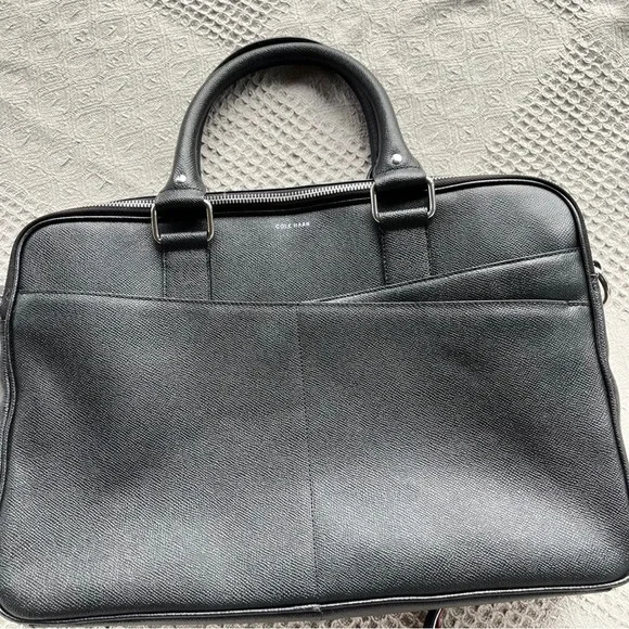 Cole Haan American Airlines Black Leather Attache Business Briefcase Laptop Bag