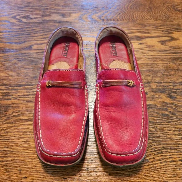 Born Red Leather Casual Slip On Comfort Driving Mules Loafers Womens‎ 7M Mocs