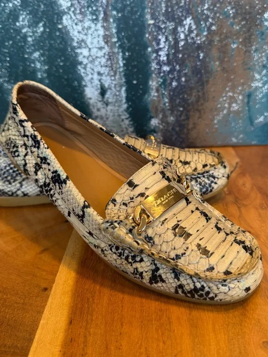 Coach Old Money Y2K Exotic Luxe Snakeskin Print Leather Loafers Gold 7.5B (VGUC)