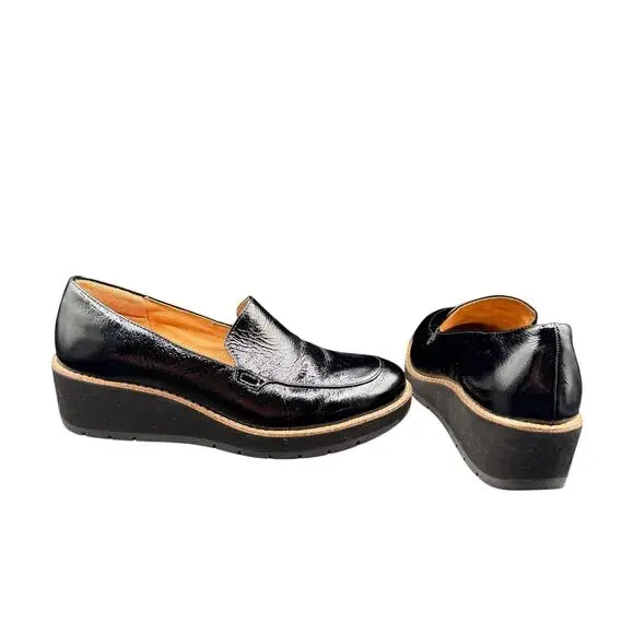 Comfortiva Black Patent Leather Wedge Loafers 9.5 Comfort Slip On
