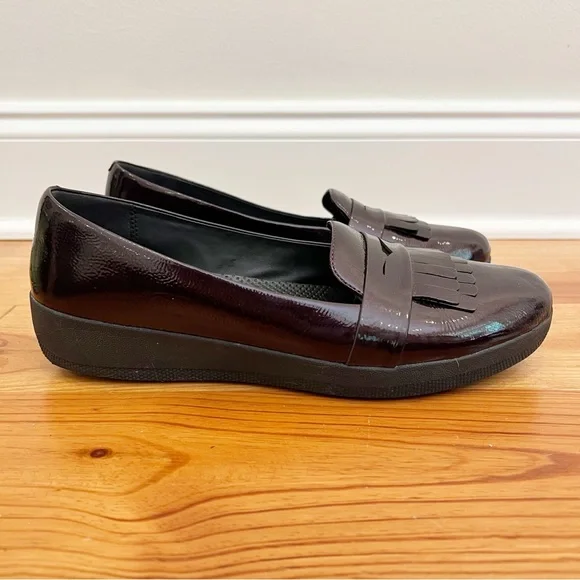 FitFlop Fringey Sneakerloafer Womens 11 Burgundy Patent Leather Penny Loafer