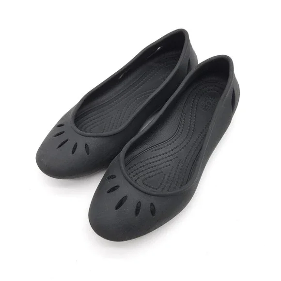 Crocs (Womens Size 7) Kelli Ballet‎ Slip On Black Flats Comfort Shoes 203954