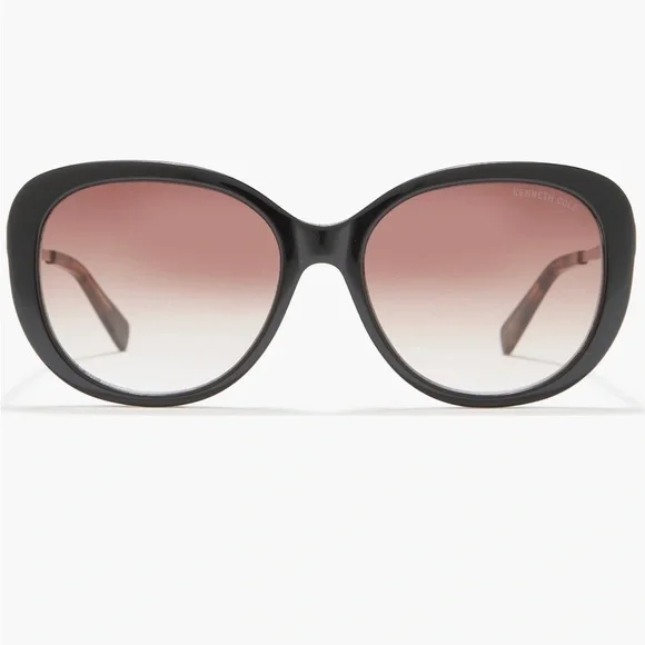 Kenneth Cole 56mm Cat Eye Sunglasses in Black/Gold/Gradient Brown NWT