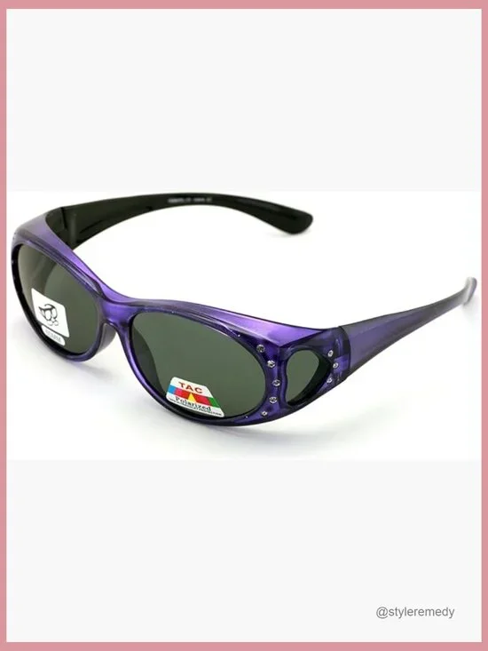 Polarized Fit Over Glasses Sunglasses with Rhinestone Rectangular Frame