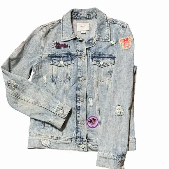 Disney Denim Patches Handmade Jean Jacket Old Navy Size S