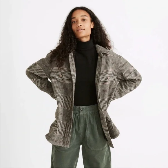 Madewell Cohancy Plaid Bonded Flannel Shirt-Jacket Gray Size Large