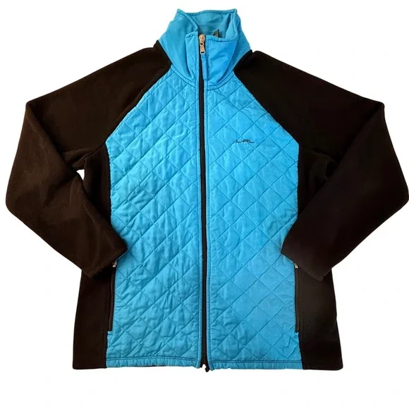 Lauren Active‎ Ralph Lauren Quilted Fleece Hybrid Jacket Blue Black Womens Large