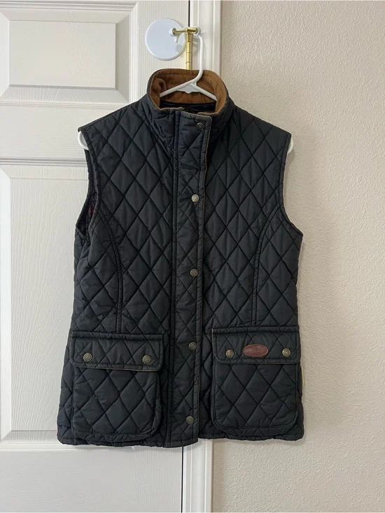 Welligogs Classics Quilted Waxed Cotton Vest Black Plaid Lined Size 12