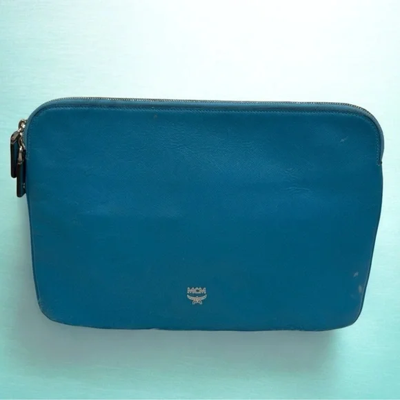 MCM Teal Blue Leather Laptop Sleeve