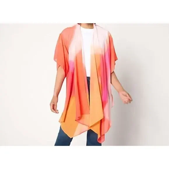Nicole Miller Size Large Orange Ombre Chiffon Topper Cardigan A653423 NWOT