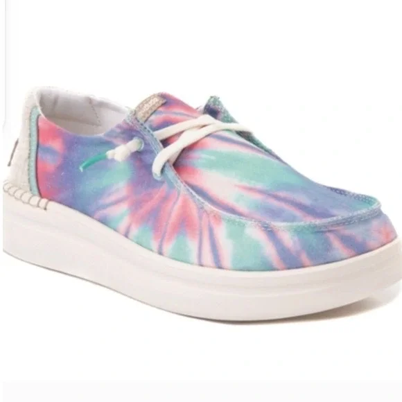 Hey Dude Wendy Rise Candy Tie Dye Platform Loafers Womens 5 Pink Blue SlipOn NEW