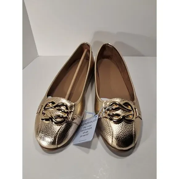 Aerosoles Big Bet Color Soft Gold Flat Loafer Size 9W NEW