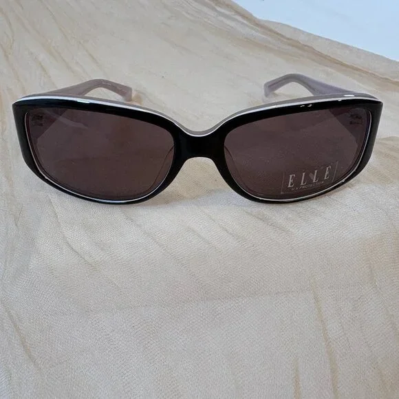 NEW ELLE‎ EL 18874 COLOR-BK BLACK WHITE AUTHENTIC FRAMED SUNGLASSES 57-16