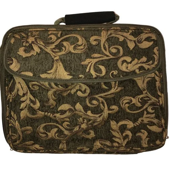 NEW Olive Green GOld Brocade Carpet LAP TOP computer weekender luggage b…