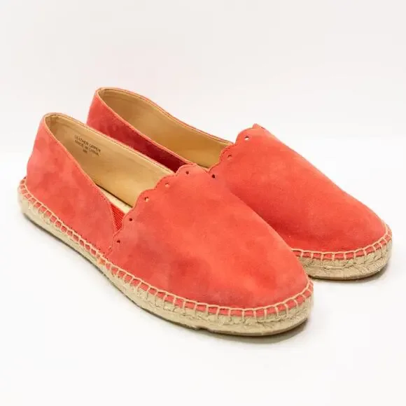 TALBOTS Izzy Scalloped Suede Espadrilles Summer Vacation Beach Resort Coral Sz 8