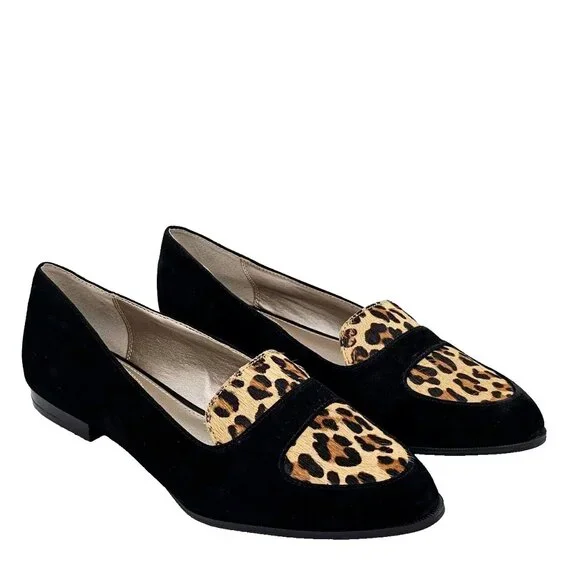 Alfani Step N Flex Zanta2 Womens Loafers 9.5 M Leather Suede Calf Hair Leopard