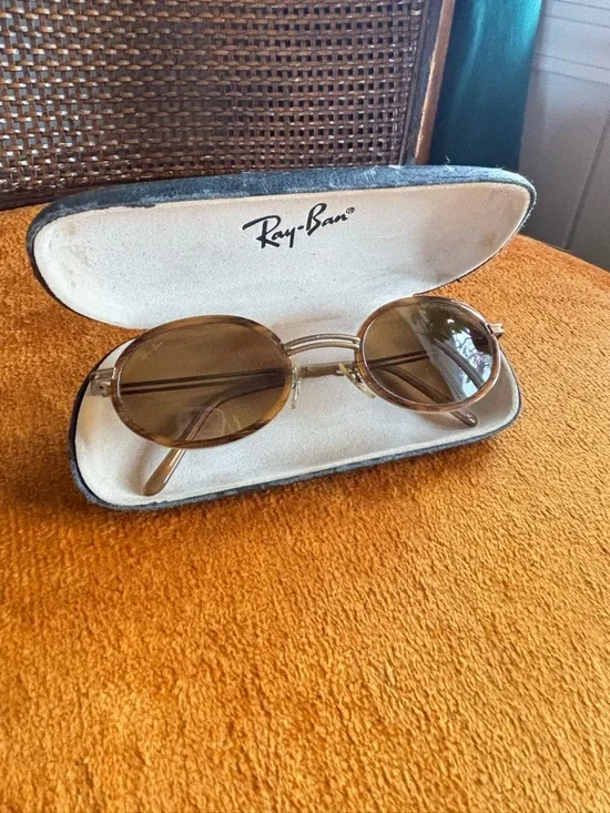 Vintage Ray-Ban W3086 Rituals Oval Sunglasses Gold Double Bridge Brown Lens 90s