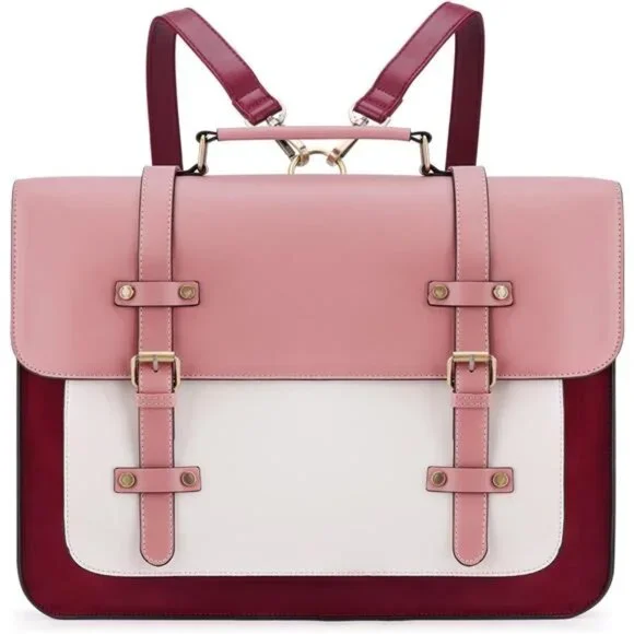 Women's Laptop Bag Vegan Leather Messenger Bag Briefcase Backpack, 15.6 inch