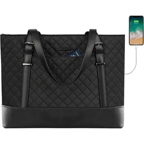Women's Laptop Tote Bag with USB Port, Large Work Tote Bag Shoulder Bag