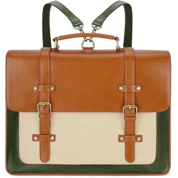 Women's Laptop Bag Vegan Leather Messenger Bag Briefcase Backpack, 15.6 inch