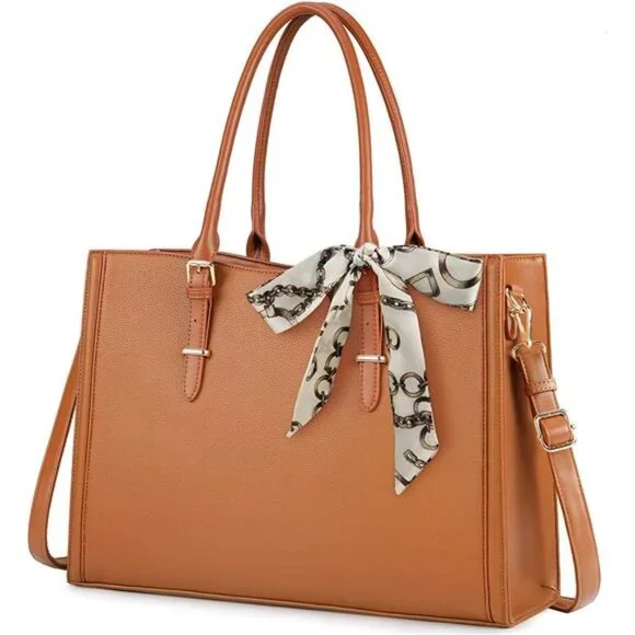 Women's Laptop Bag Waterproof Tote Bag, Brown, 15.6 inch