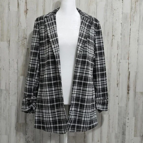 Philosophy Black White Jacquard Open Front Power Blazer Size Medium