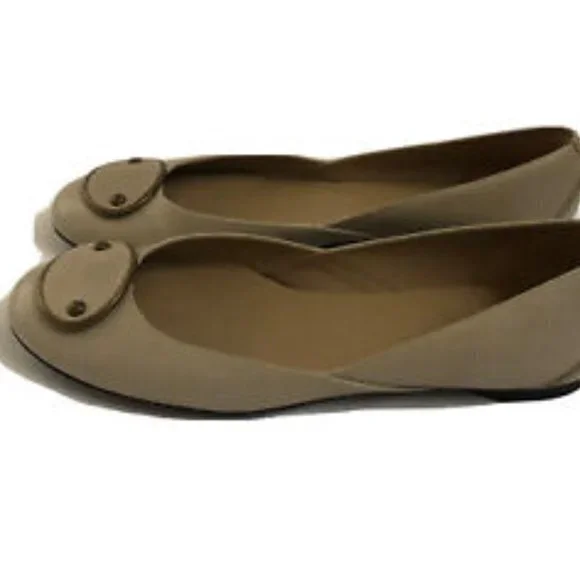 Talbots Womens Flat Shoes 9.5 Genuine Leather Tan Beige Ballet Slipons