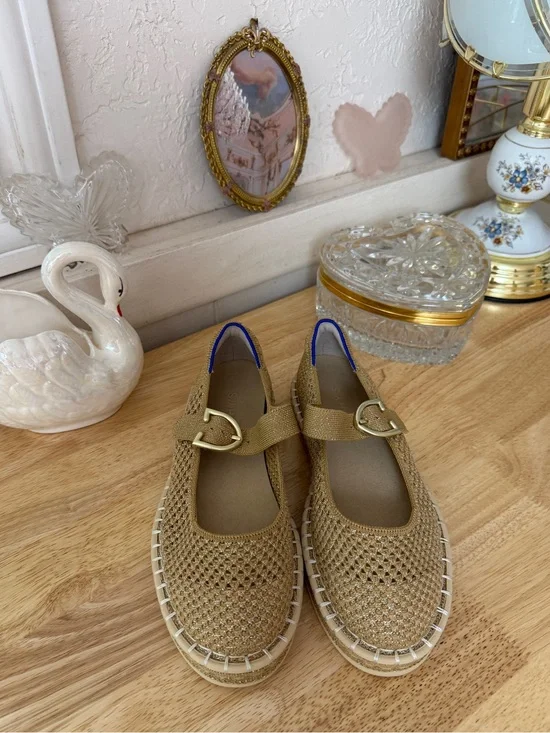 Rothy’s Gold Mesh Mary Jane Flats Size US 6 Balletcore Y2K Minimalist Flats