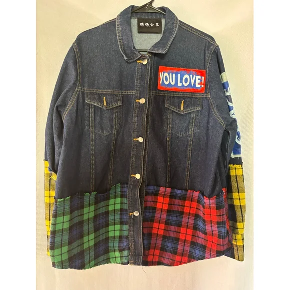 Women's Yiyi Princess Blue Denim Plaid Patchwork Jean Jacket
