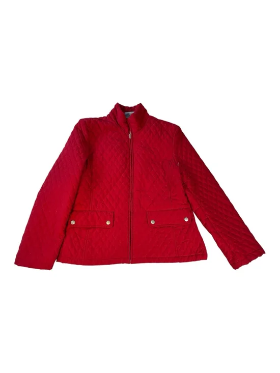 Jane Ashley Red Quilted Zip Front Jacket Womens Medium Lightweight Puffer Coat