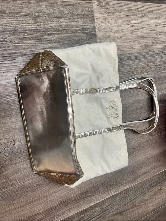 Victoria's Secret White and gold Metallic Tote Bag
