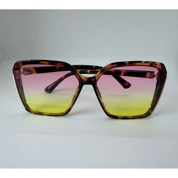 Frita Oversized Tortoise Square Sunglasses Pink Yellow Gradient Lens UV400