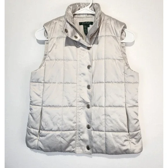 Lauren Ralph Lauren Women's Elegant Cozy Puffer Vest Metallic Silver Size S