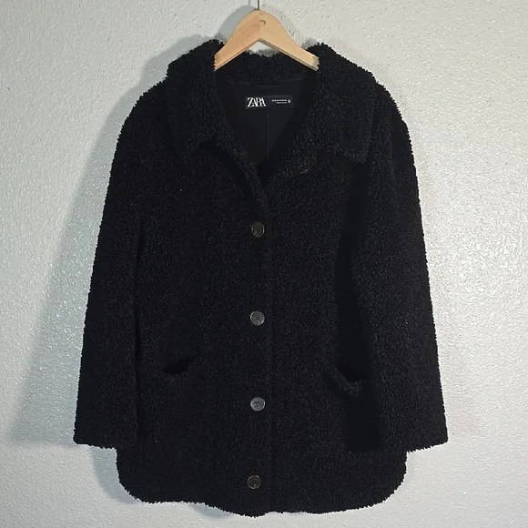 Zara Women's Black Teddy Coat