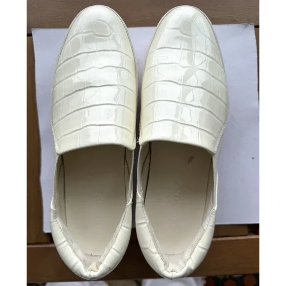 Womens Vince Warren Slip On Crocodile Embossed Ivory White Platform Sneaker 8.5