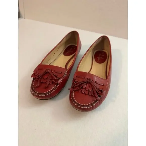 Cole Haan Women's 6B Vintage Leather Fringe Leather Loafers Red