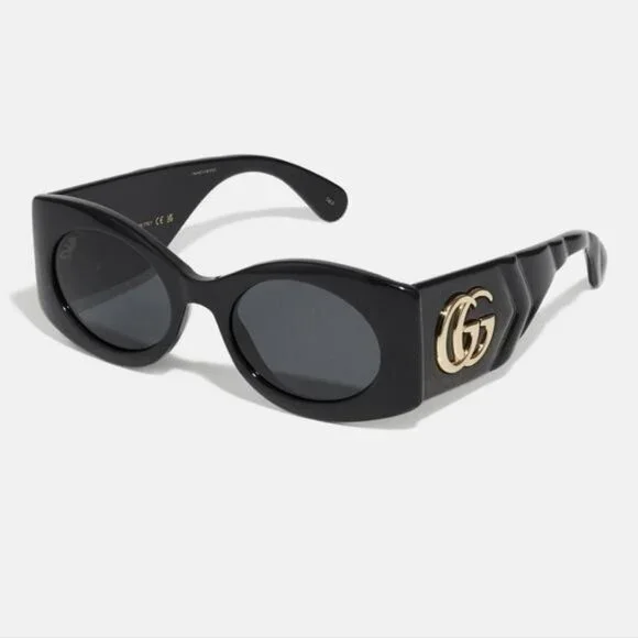 New- 💯 Original Gucci GG0810S 001 Oval Quilted Thick Rim sunglasse