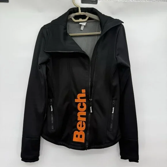 Bench Women's Full Zip Black Size Small Fleece Lined Athletic Jacket Embroidered