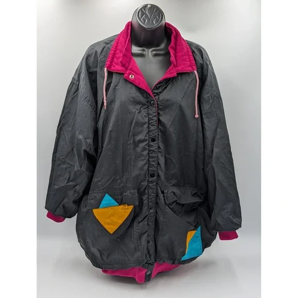 Vintage 80s 90s Colorblock Reversible‎ Fleece Windbreaker Jacket Womens