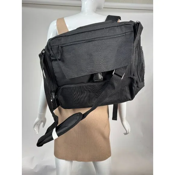 Convertible Black Backpack Messenger Bag With Multiple Compartments Adjustable S