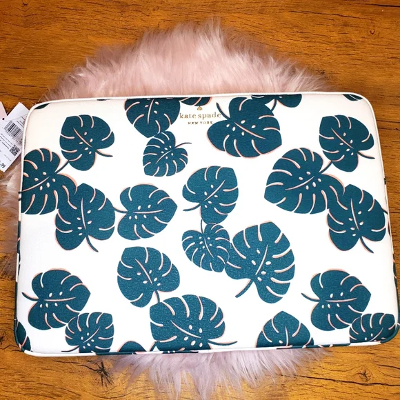NWT Kate spade laptop sleeve universal monstera leaves in green multi white