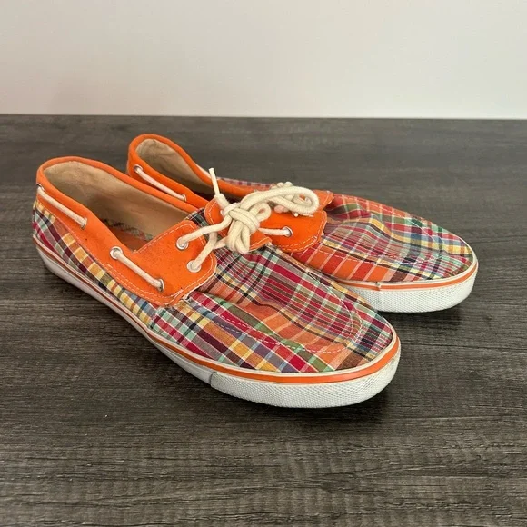Colorful Preppy & Whimsical Orange Plaid Boat Shoes